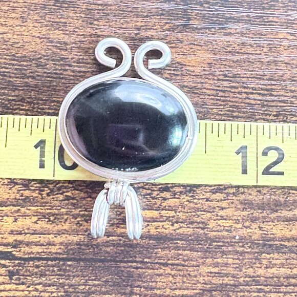 VTG Sterling Silver 925 Black Onyx Cabochon Scroll Design Pendant Size 2" Length - Picture 7 of 8